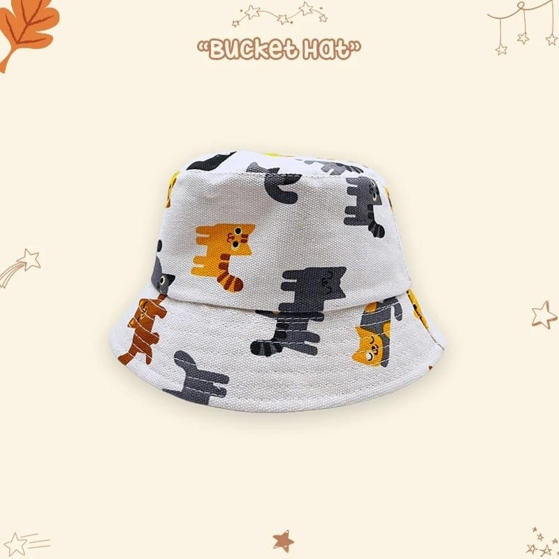 Topi Bucket Anak dan Balita Gambar Kucing Lucu Bahan Kanvas Premium Dengan Tali Usia 1-8 Tahun