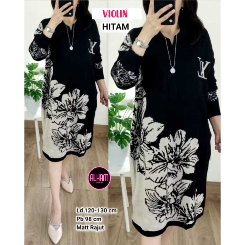 Cannary Dress Alham Tunik Rajut Wanita Jumbo LD 120 130 XXXXXL Cewe Korean Style Terbaru