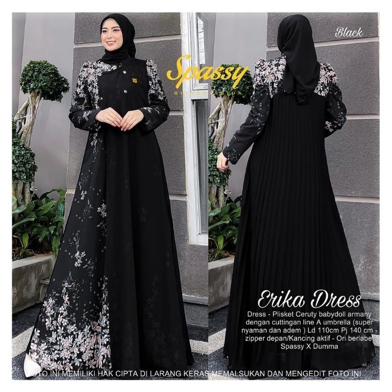 Erika dress plisket Baju gamis set wanita muslim terbaru lebaran gamis set hijab dress kondangan ser