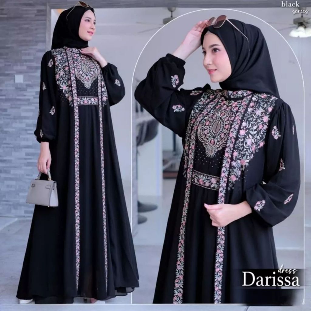 Darissa Dress Baju Gamis Bahan Ceruty Jatuh Motif Wanita Dewasa Terbaru 2024 Mewah Model Baru