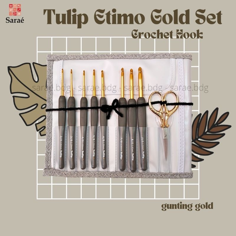 Tulip Etimo Gold Crochet Hooks With Cushion Grip Set - Hakpen/Jarum Rajut