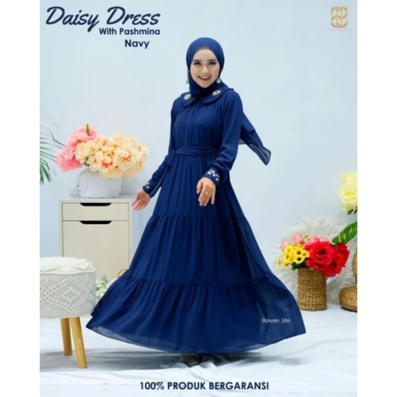 Puan Gamis Daisy Dress Set Khimar Navy