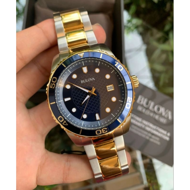 Bulova 98A200 - Jam Tangan Pria - Silver Gold Biru - Original - Garansi Resmi