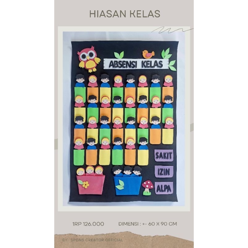 PAPAN ABSENSI KELAS KREATIF 60 X 90 CM LENGKAP