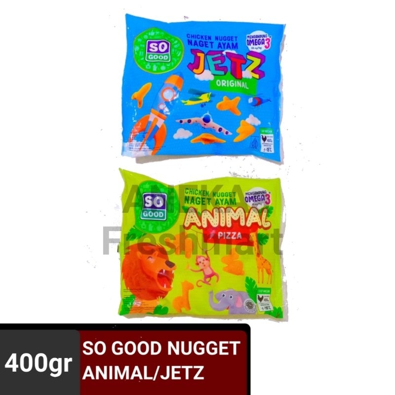 

SO GOOD CHICKEN NUGGET JETZ/ANIMAL 400GR NUGGET AYAM PESAWAT NAGET BENTUK BINATANG