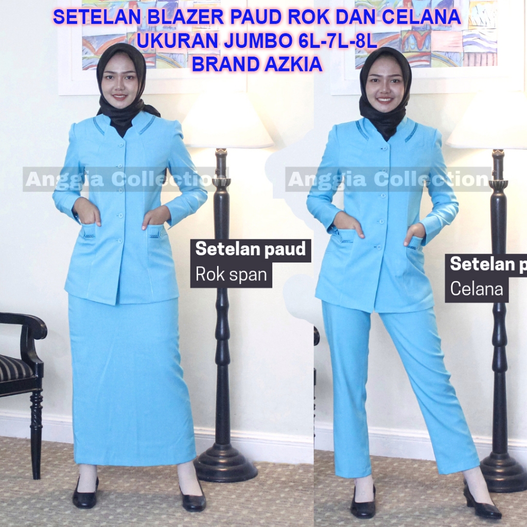 Azkia Blazer Setelan Blazer warna PAUD Ukuran JUMBO 6L-7L-8L set rok dan celana blazer kerja wanita
