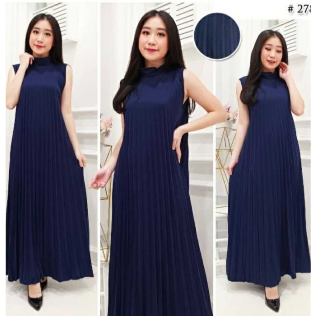 Dress Inner Plisket Tanpa Lengan Hyget Premium - Inner Gamis Lengan Buntung Polos Mayung - Pleated D