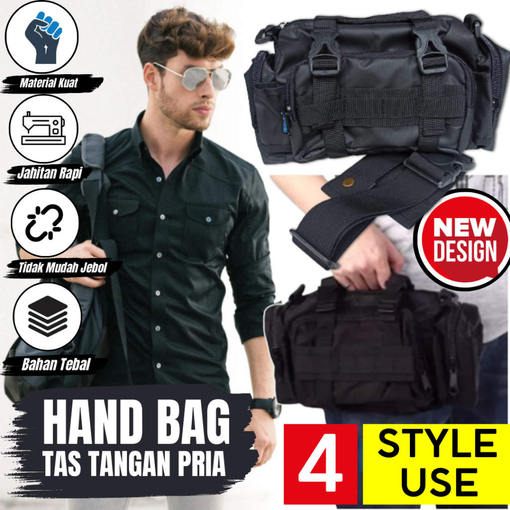 Tas Selempang Pria Multifungsi Mini Travel 4 Model Use Style Tactical Slempang Pinggang Waist Bag Ji