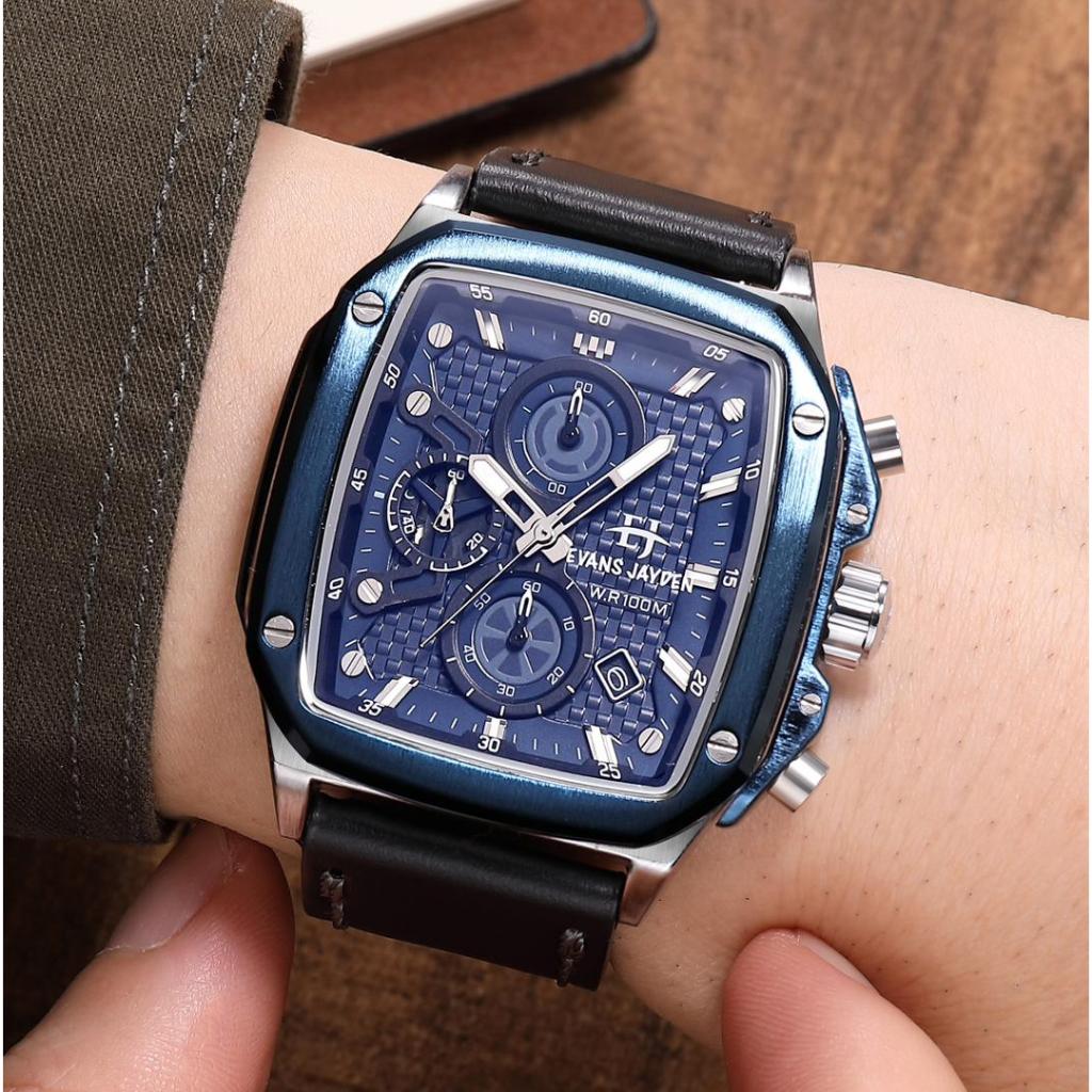JAM TANGAN EVANS JAYDEN 9580 KULIT CHRONO ORIGINAL KACA SAPPHIRE WATER RESIST 10 ATM