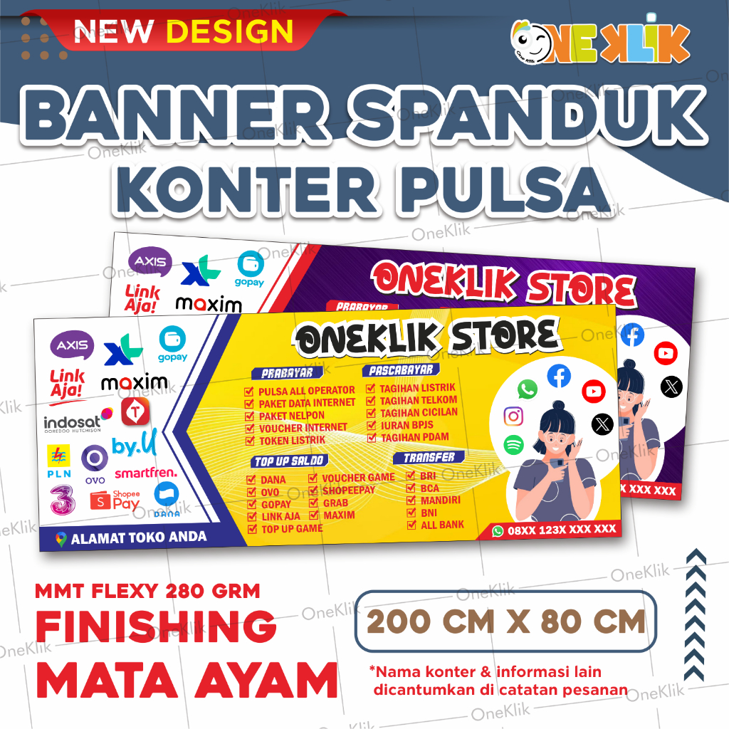 Spanduk Banner Konter Pulsa/ Banner Spanduk Konter Murah / Aksesoris Konter / Variasi MMT 4 -ONEKLIK