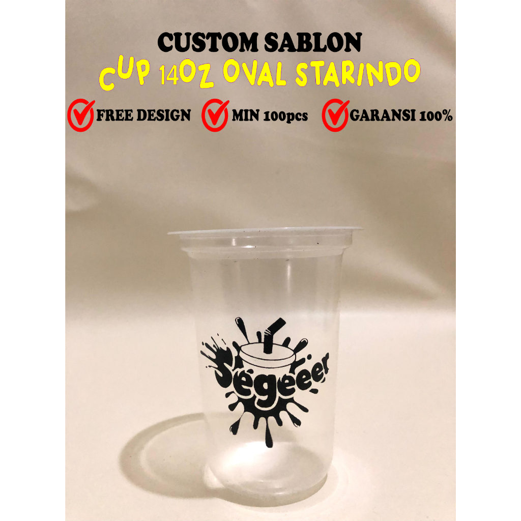 GELAS CUP PLASTIK SABLON UKURAN 14OZ OVAL STARINDO