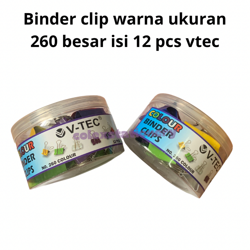 

Penjepit Kertas / Binder Clip Kertas Warna Warni Ukuran 260 Besar Isi 12 Pcs Vtec (1 Box)