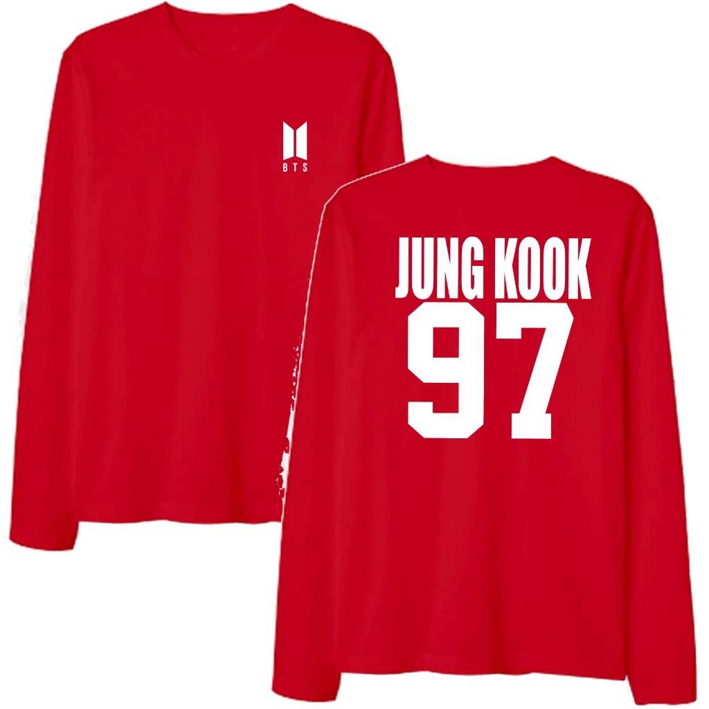 Kaos lengan panjang merah Bangtan Logo BTS request nama member suka - suka