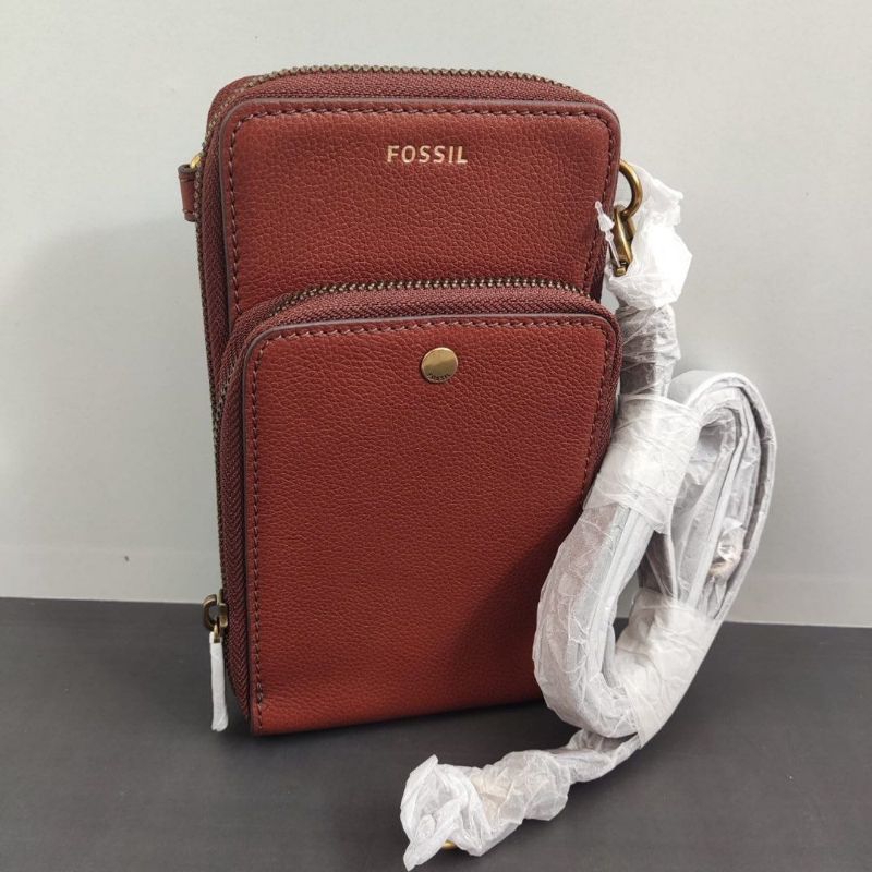 tasFOSSIL sofia phone crossbody bag leather brown  lil deffect k