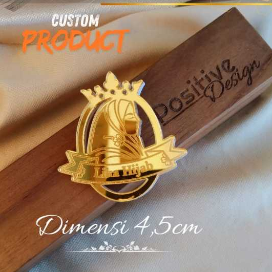 BROS HIJAB PIN JILBAB GOLD MIRROR CUSTOM NAMA