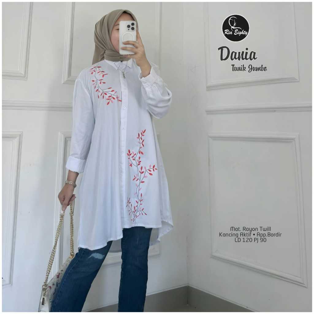 Dania blouse bordir size  jumbo ld 120 cm pb 80 cm bahan katun popplin by Ria eighty viola tunik jum