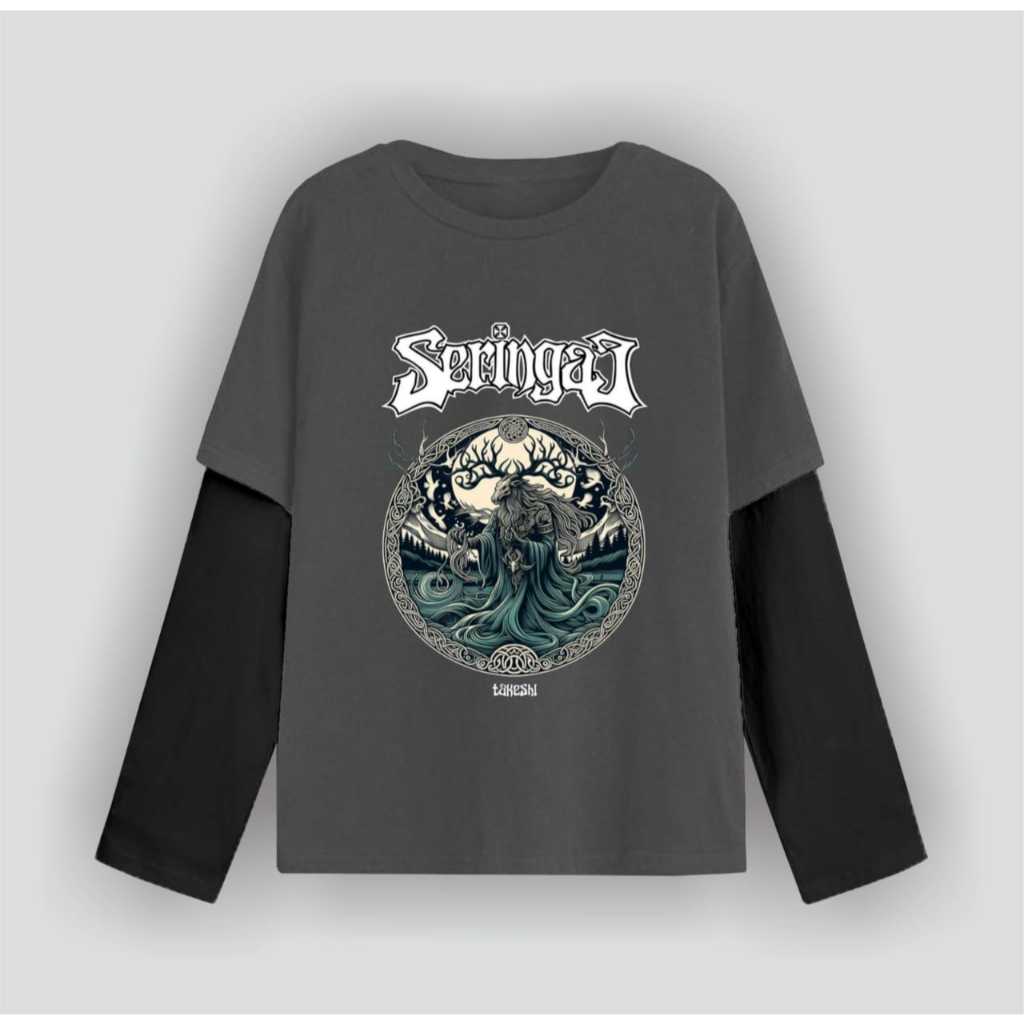 TAKESHI CLOTHING T-shirt Double layer SERINGAI MONSTER long sleeve kaos pria wanita
