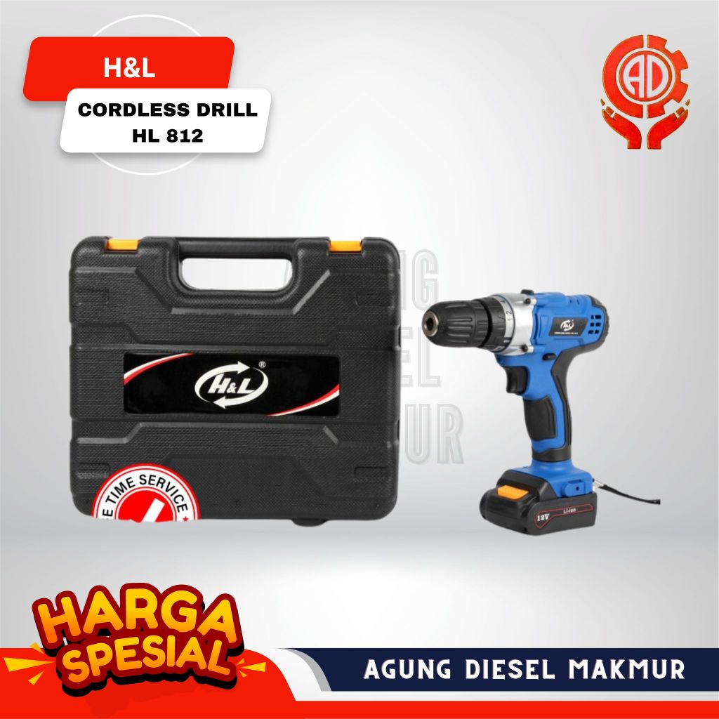H&L Cordless Drill Bor Baterai 12V HL 812