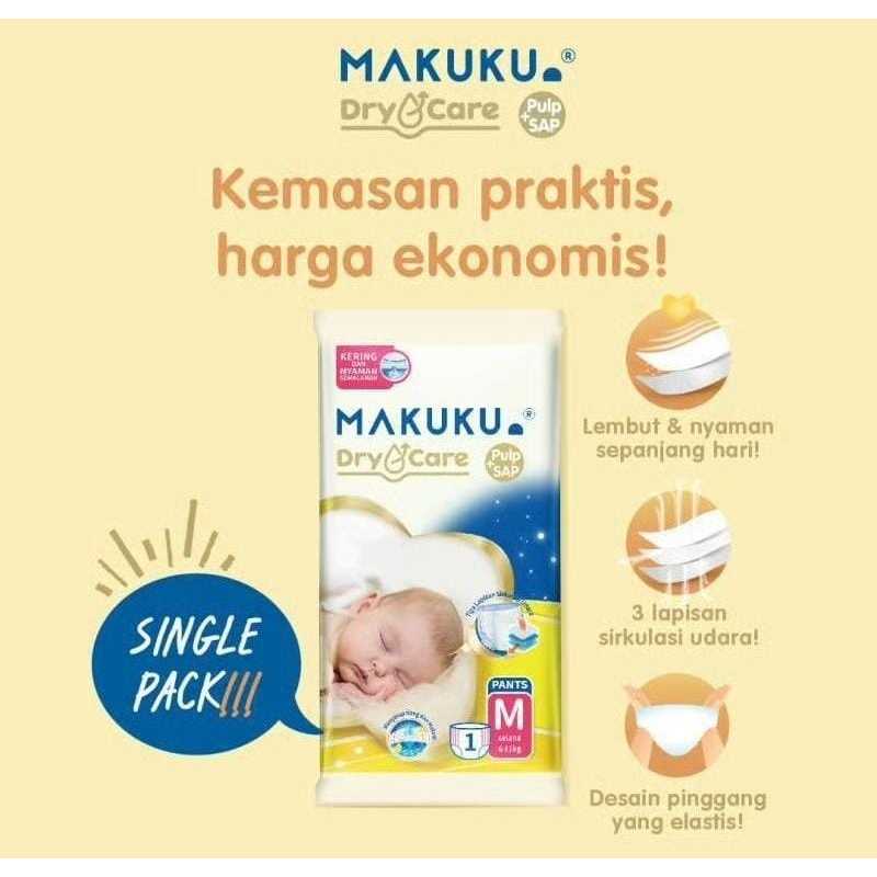 MAKUKU DIAPERS DRYCARE SACHET ( 1 RENCENG ) / POPOK CELANA BAYI BABY XL1  , XXL1 / PAMPERS
