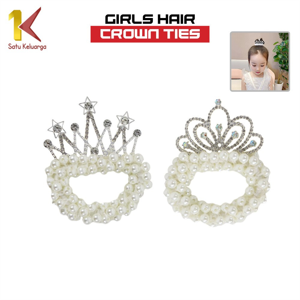 Satu Keluarga Ikat Rambut Anak Perempuan Motif Mahkota Mutiara C879 Crown Hair Ties Karet Rambut