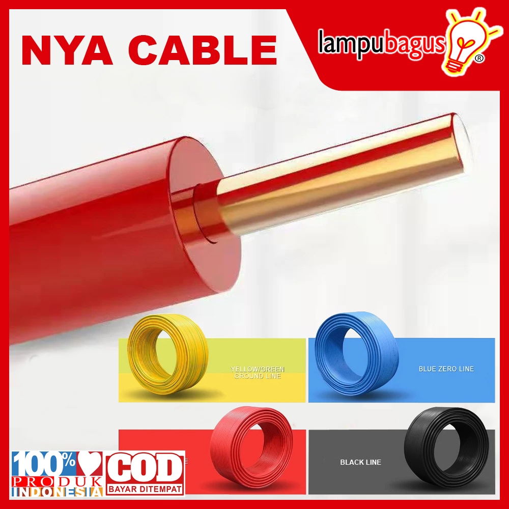 Kabel Listrik NYA / Kabel Kawat NYA 1.5mm 2.5mm Kabel Tembaga Asli 50 Yard Full