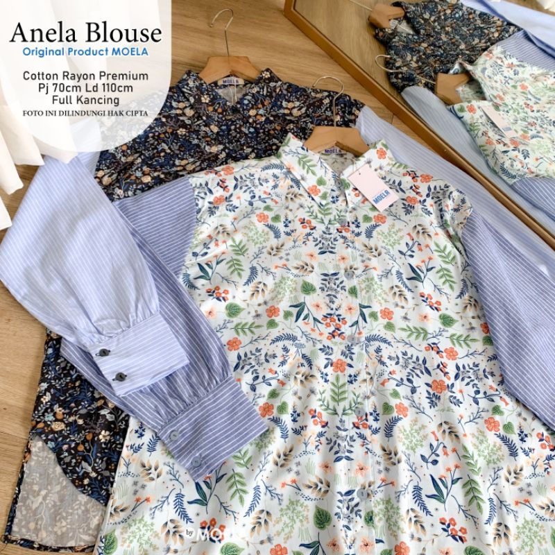 Anela Blouse Oversize Atasan Kombinasi Jumbo Allsize Busui Premium Catton Rayon Original Ori Moela B