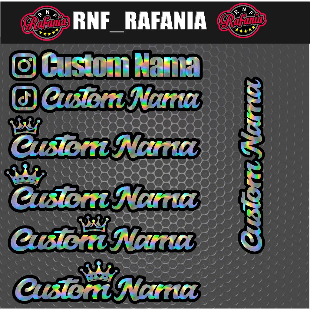 

Stiker Custom Nama Hologram Lis Hitam Tahan Air Awet