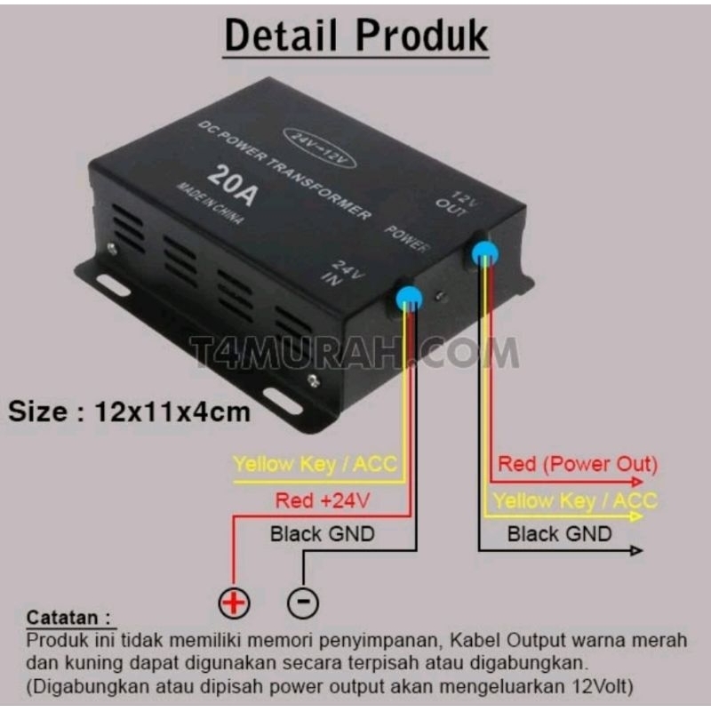 Step down konverter Voltage Reducer DC 24V to 12V ini berfungsi untuk mengubah tegangan DC 24 Volt m