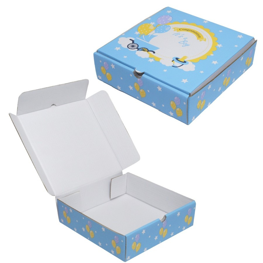 

(5pcs) Box Hampers Kemasan Kado Hadiah Anak Souvenir Dus Snack 24x24x7cm Motif Its Boy Biru