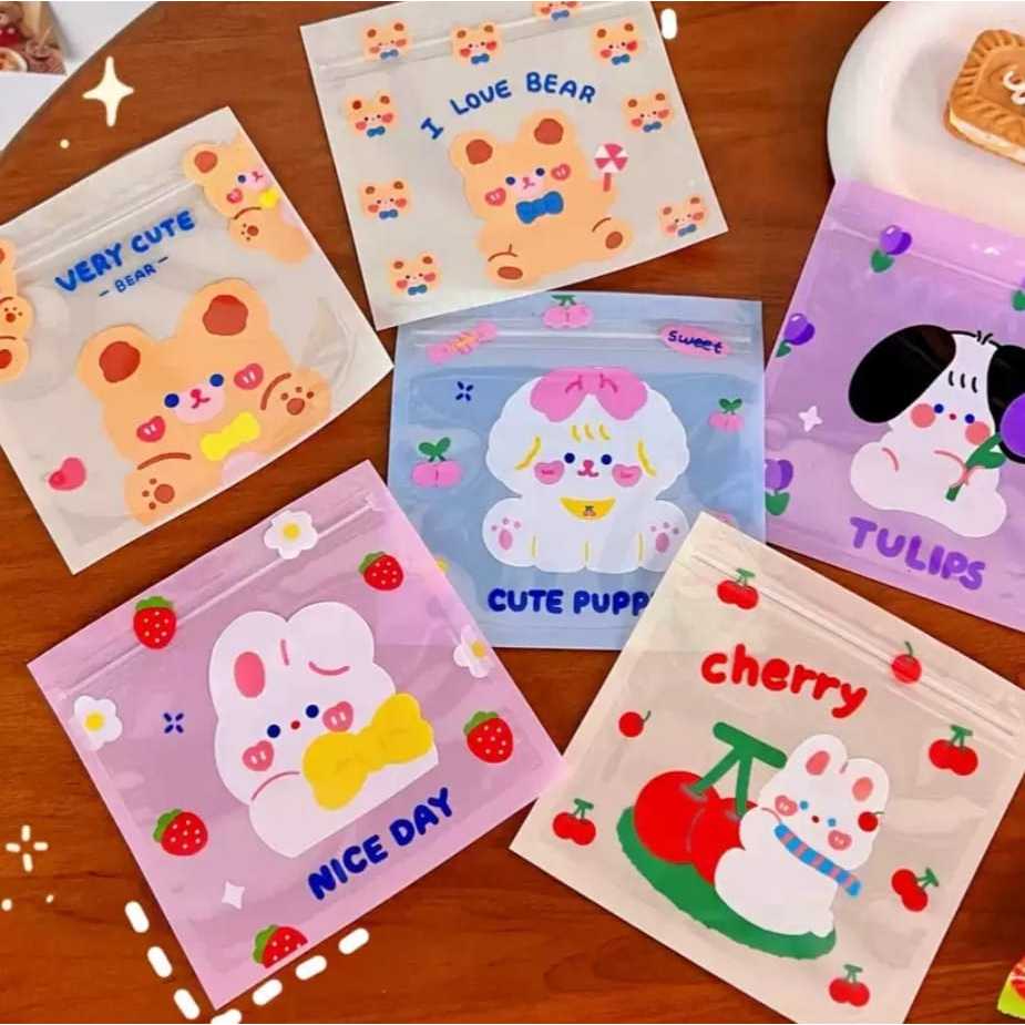 

(10pcs) Plastik Zipper Kartun Aesthetic 13x13 Kemasan Souvenir Aksesoris Cookies Permen Mini