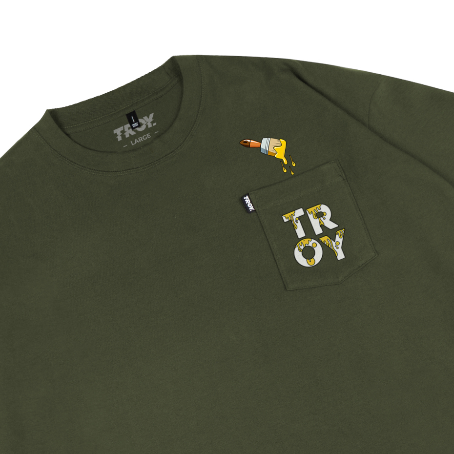 Troy Company Boxy Oversized Pocket Tees Army Green Painting BK 2617