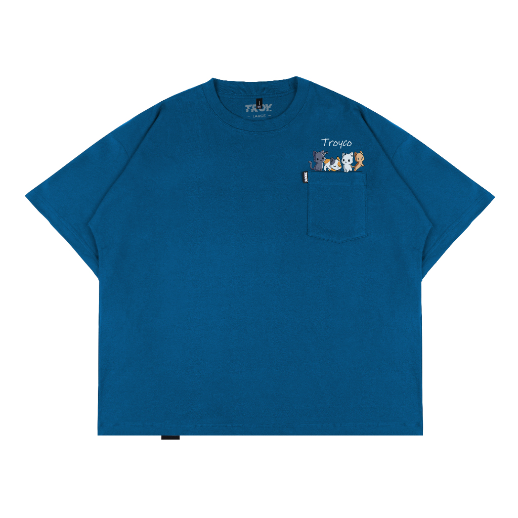 Troy Company Boxy Oversized Pocket Tees Deep Blue Kittens - Kaos Pria Boxy Oversize BKD 2618