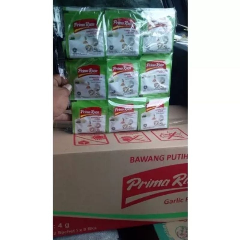 

Bawang putih bubuk garlic primarasa 1 karton isi 8pak x 6 reteng 4gr