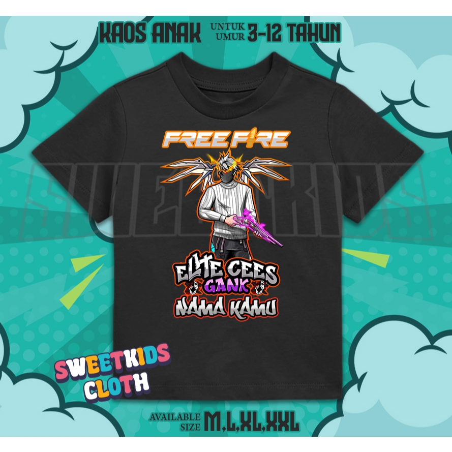 Kaos Anak FF Free Fire Char SG 2 Juta Elite Cees Gang / Atasan Baju Anak FF Elite Cees Gang Shot Gun