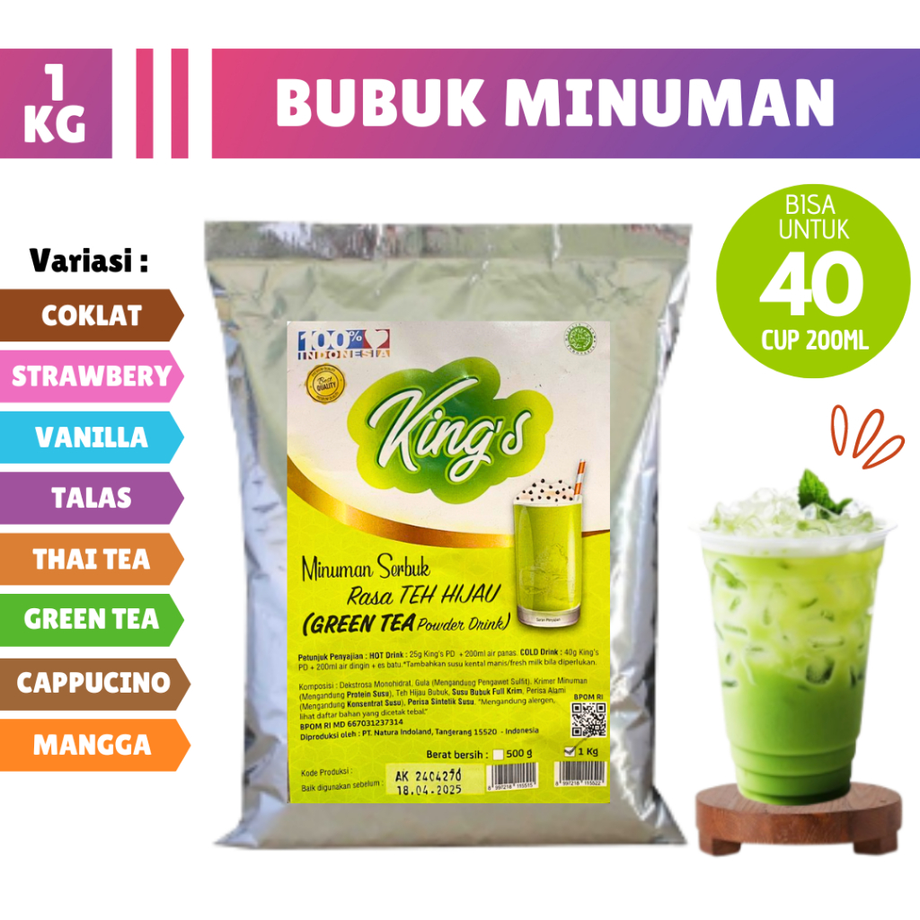 

Bubuk Minuman Premium Varian Greentea Matcha Coklat 1Kg Serbuk Minuman Kings Boba