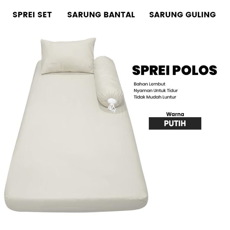 SPREI HOMEMADE POLOS WARNA PUTIH / SPREI SARUNG BANTAL GULING POLOS / SPREI POLOSAN