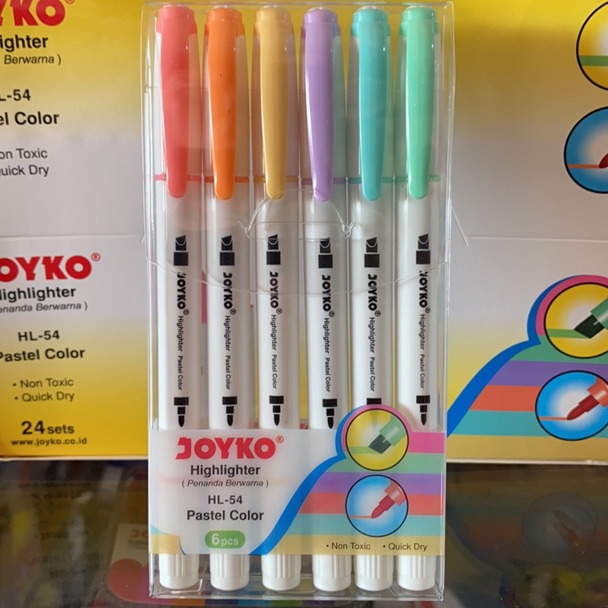 

KODE W77C HL54 Highlighter dan Spidol 2 in 1 warna Pastel HL54 HL 54 Joyko