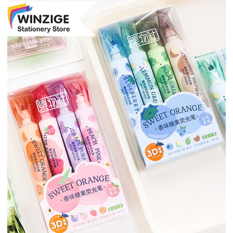 

KODE Y16G Winzige 4pcs Fruit Scented Highlighter Stabilo Pastel Spidol Warna Warni Morandi Highliter Dual Tip Lucu Journal Marker Pen Alat Tulis Stationery