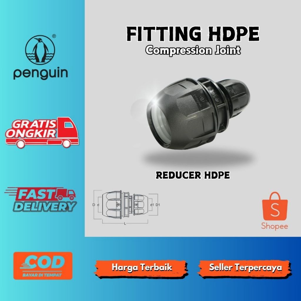 Aksesoris Penyambung Pipa HDPE (Fitting HDPE Compression Reducer) 4x3" (110x90mm)