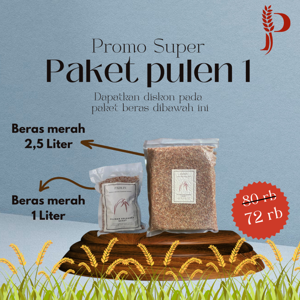 

Promo Super Paket 3,5 Liter Pasti Pulen & Pandan Wangi Beras Merah 1 Liter + Beras Merah 2,5 Liter - Hemat & Berkualitas