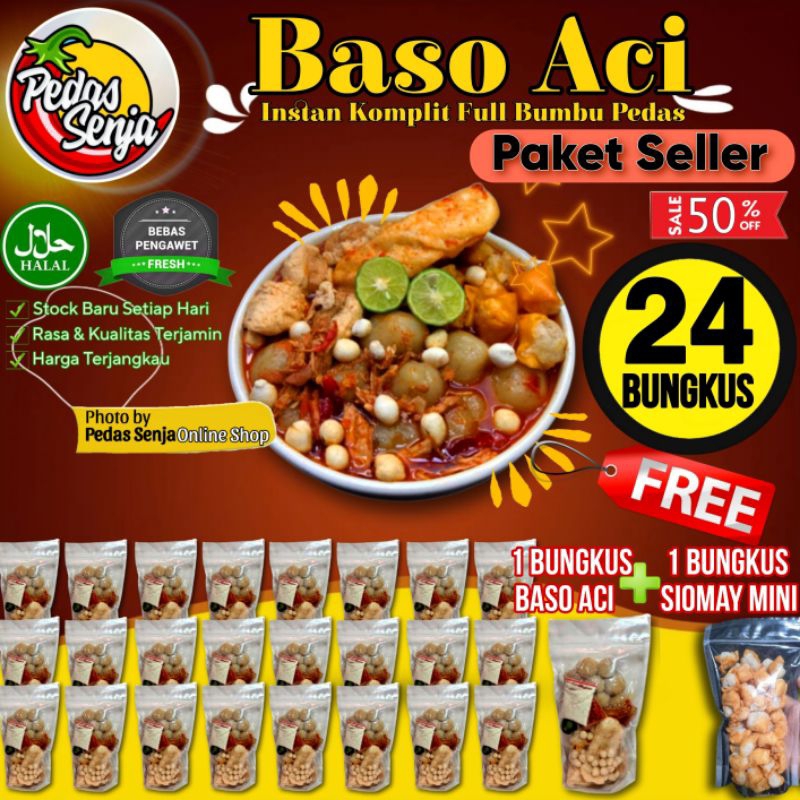 

Paket Usaha Baso Aci Instan Pedas Komplit Full Bumbu isi 24 Bungkus FREE 1 BUNGKUS & Siomay Mini Kering