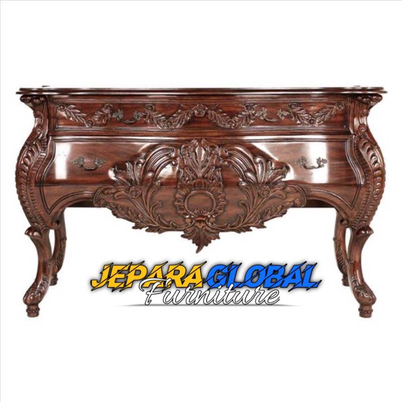 Nakas ukir Comodo laci 2 luxury klasik - nakas klasik jati - bedside jati - nakas drawer ukir