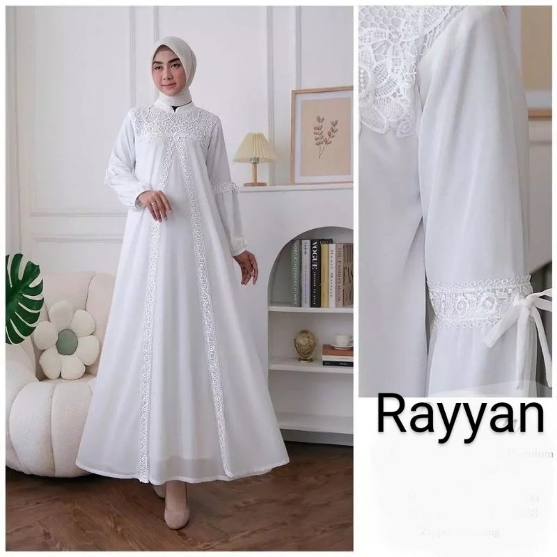 Baju Gamis Brukat Premium Putih Tulang Busana Umroh Lebaran Murah