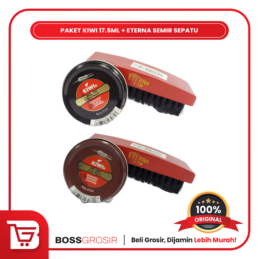 ORIGINAL Paket Semir Sepatu Kiwi Shoe Polish 17.5ml + Eterna Sikat Semir