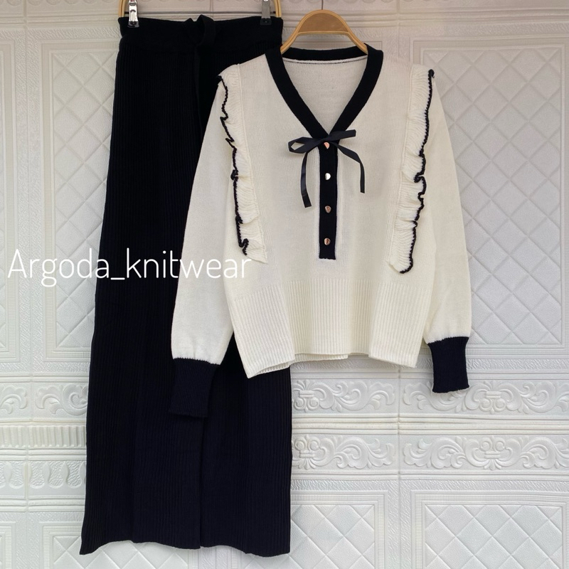 ONESET APRILIA TOP BLOUSE SETELAN CELANA KULOT RAJUT WANITA