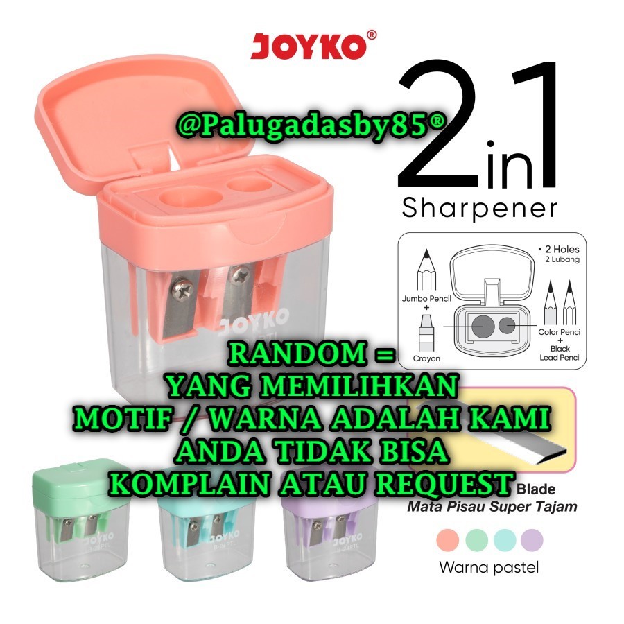 

(1 Biji) GROSIR Rautan Tabung JOYKO B-24PTL RANDOM / Sharpener Rautan Serutan Joyko B-24PTL (1 Biji)