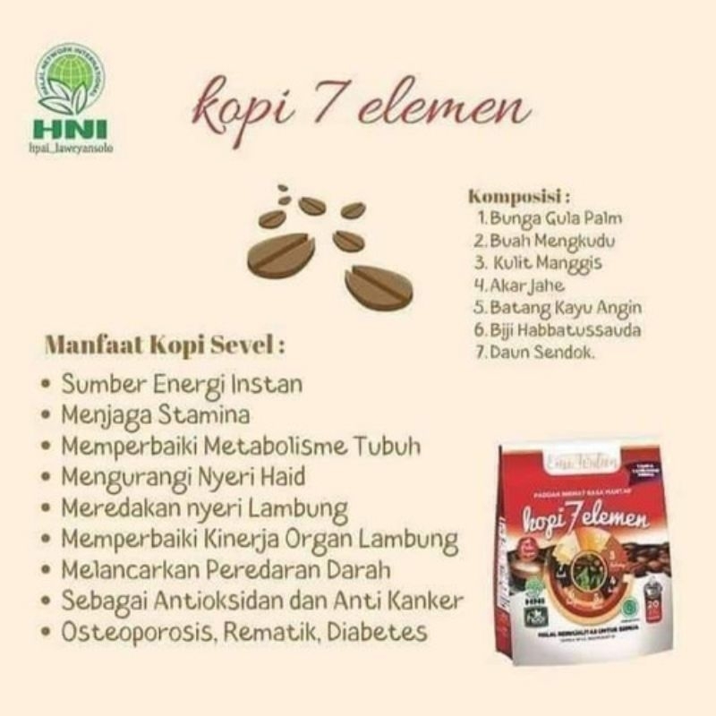 

Kopi sevel hni hpai Kopi segala level Alami Halalan thoyyiban isi 20 sachet Banyak Manfaatnya