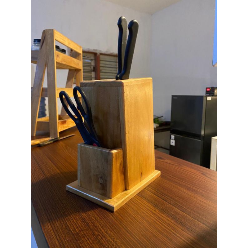 Rak pisau kayu / rak pisau dapur estetik / tempat pisau set gunting kayu / tempat pisau estetik /rak