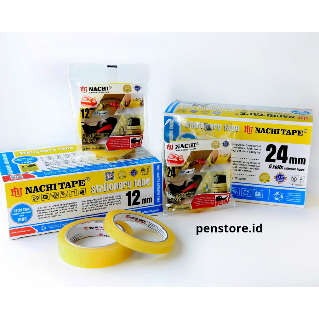 

(pcs) Isolasi Bening Kuning NACHI DOS (1/2" x 72 Y) / (1" x 72 Y) - Original Kualitas seperti Panfix