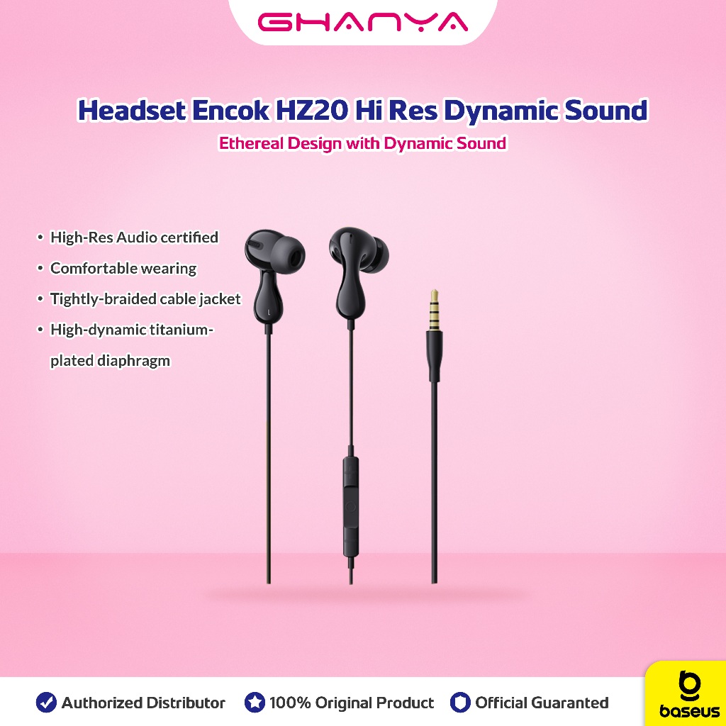 Baseus Headset Encok HZ20 Hi Res Dynamic Sound Jack Audio 3.5mm Wired Earphone Handsfree Kabel Ori O